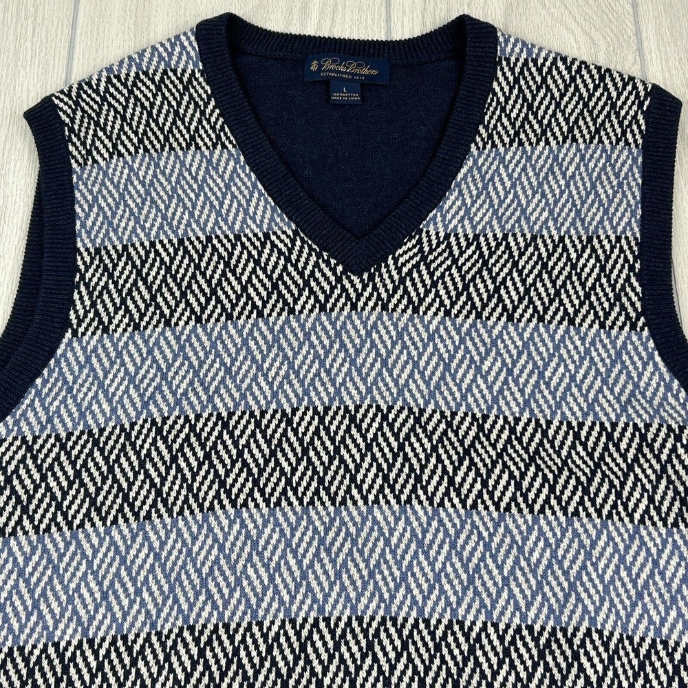 Brooks Brothers Sweater Vest Mens Large Blue Pattern Preppy Golf